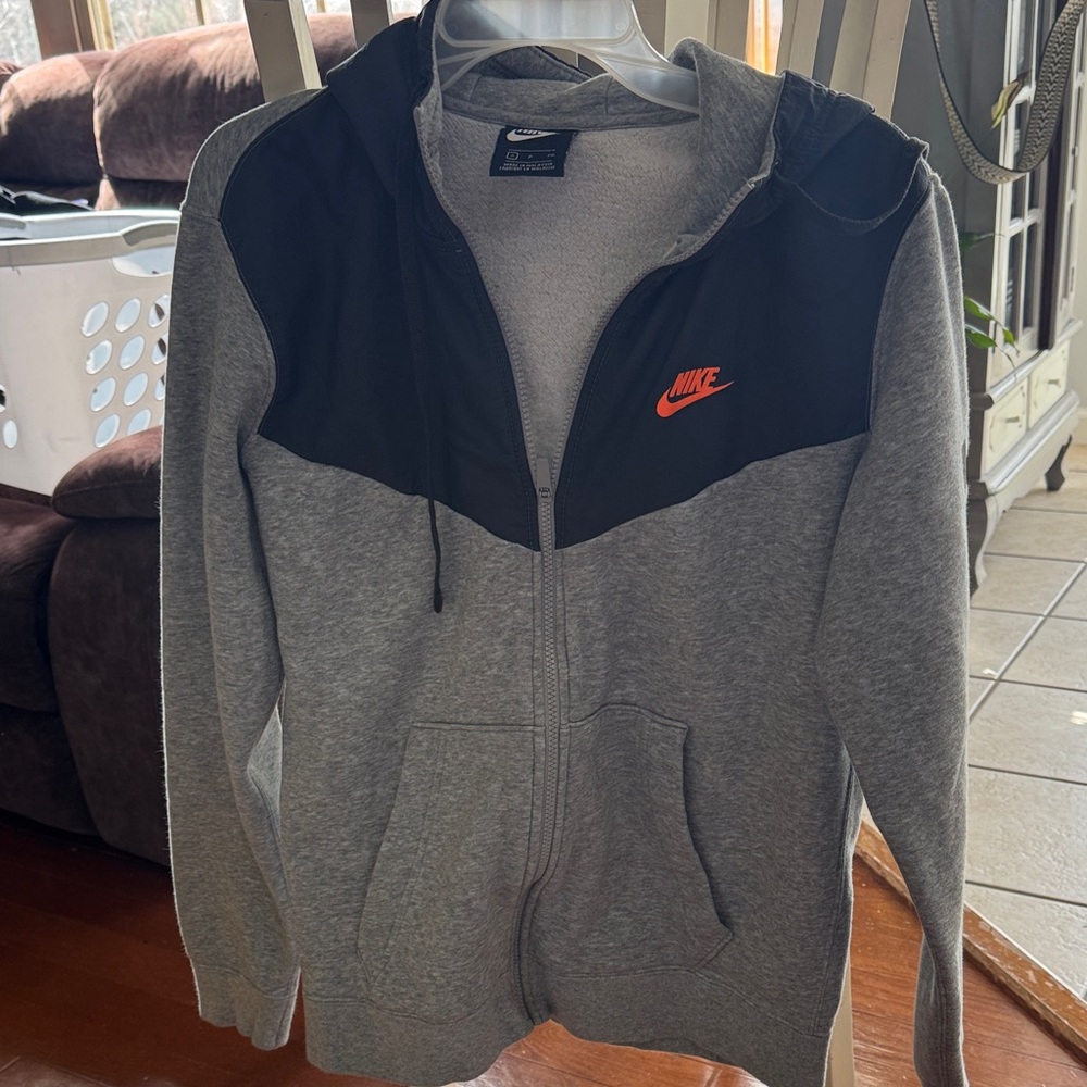 Nike Black and Gray Hoodie with Red Logo